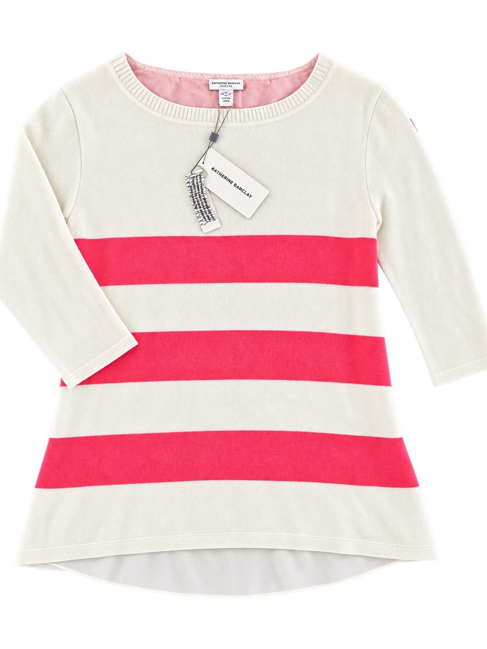 Katherine Barclay NWT Coral Ivory Striped High Low Knit Top Size S